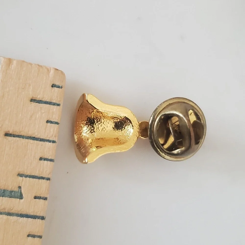 Lot of 3 Gold Tone Bell & Pan Lapel Pins Brooches Collectible Jewelry
